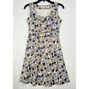 Boden Retro Rose Floral Sleeveless Knee‎ Length Dress Grey Yellow Size 2P
